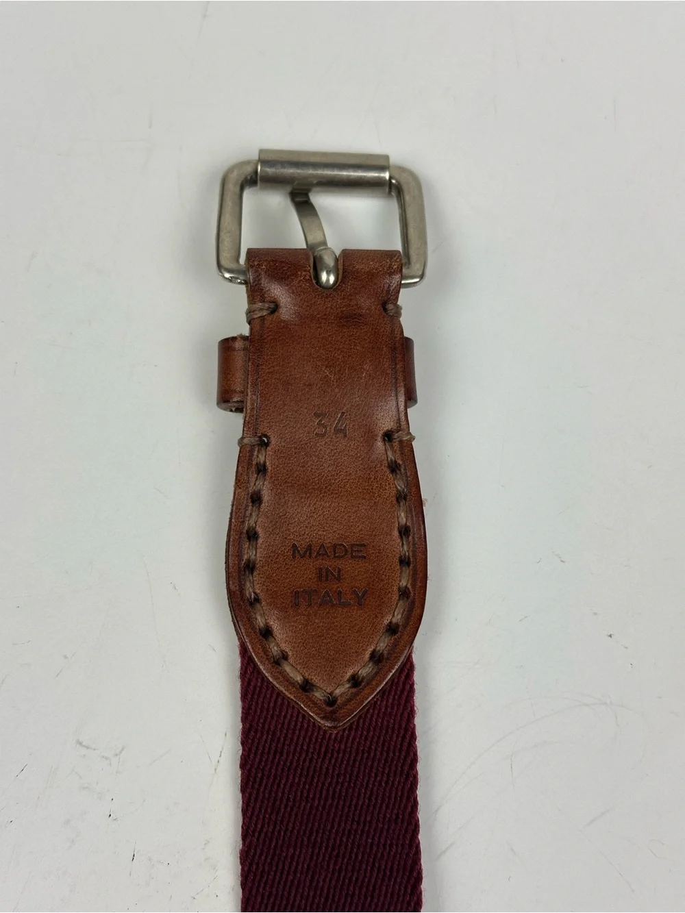 Polo by Ralph Lauren Burgundy Webbed Belt with Brown Leather Accents